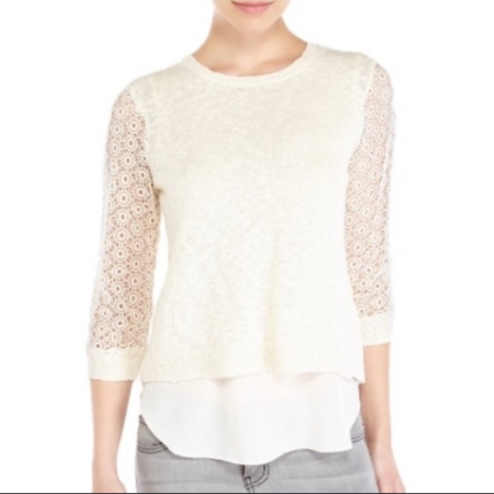 NWT Lucky Brand Cinema Sweater Ivory Lace Sweater